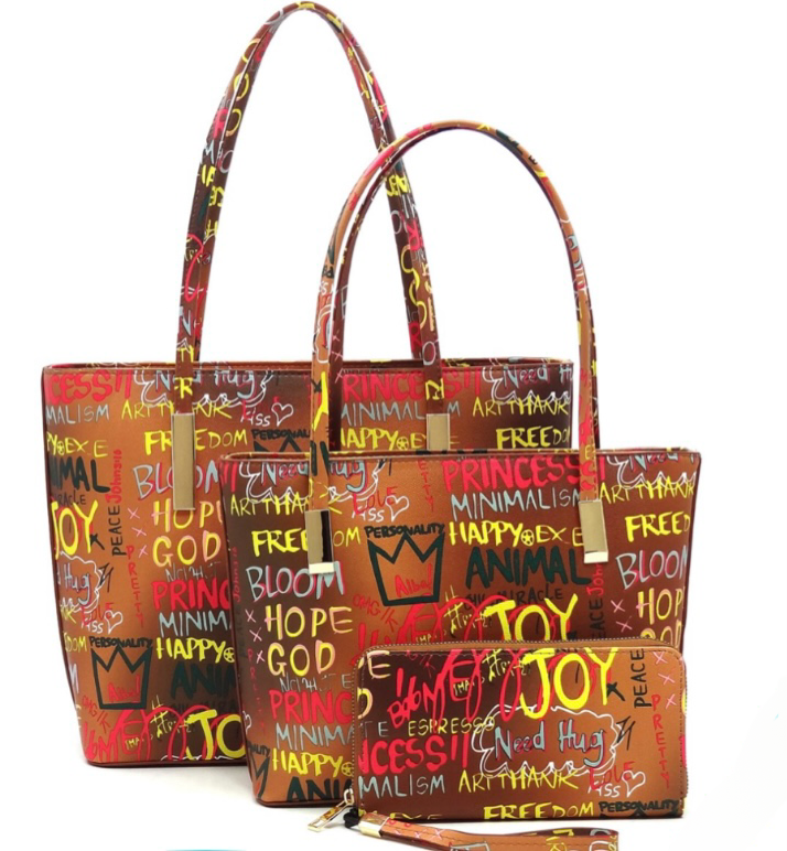 Multi Graffiti Print 3 In 1 Tote & Wallet