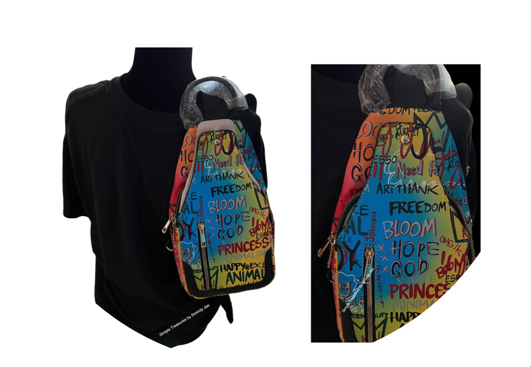 Multi Graffiti Sling Backpack/Cross body